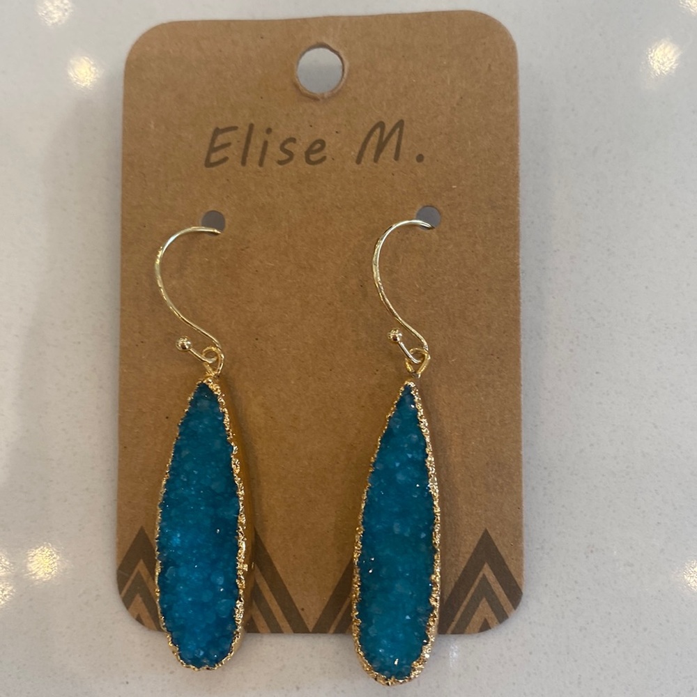 Gold and dark turquoise druzy earrings